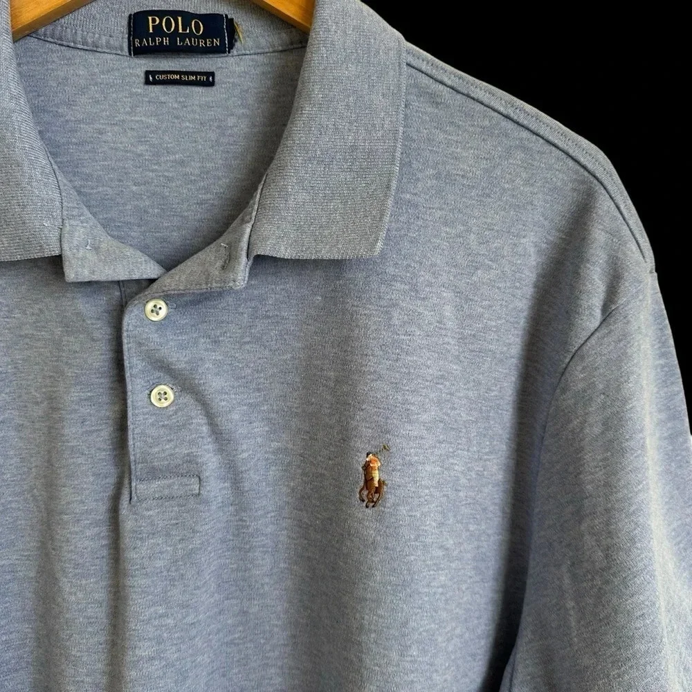 Polo Ralph Lauren Men’s XL Blue Cotton Knit Shirt Custom Slim Fit Casual Church‎